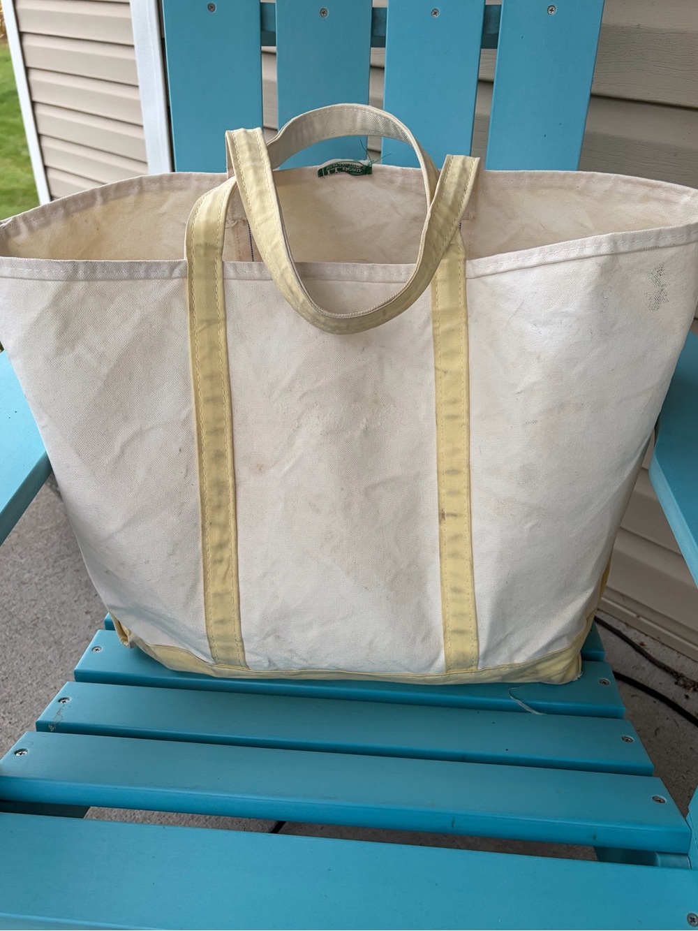 Vintage 90s llbean canvas tote bag XL butter yellow purse tote boat and tote